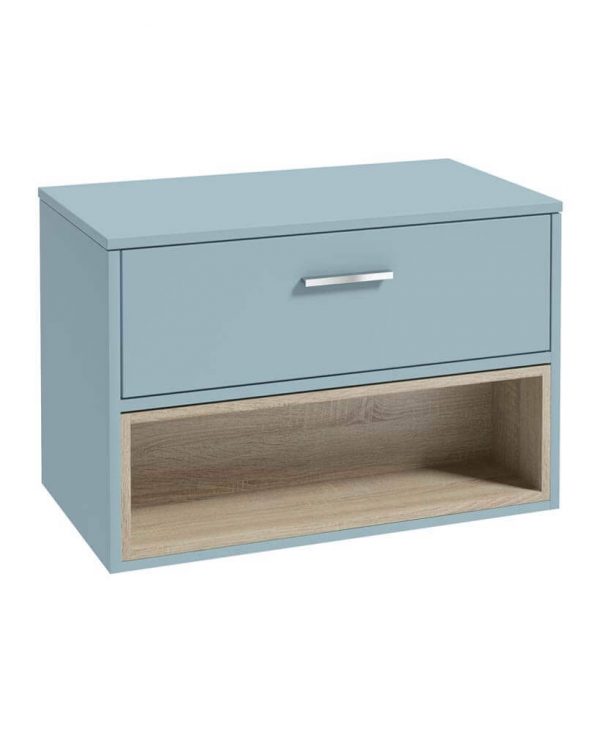  MALMO 80cm Matt Morning Sky Blue Single Drawer Countertop Vanity Unit - Brushed Chrome Handle