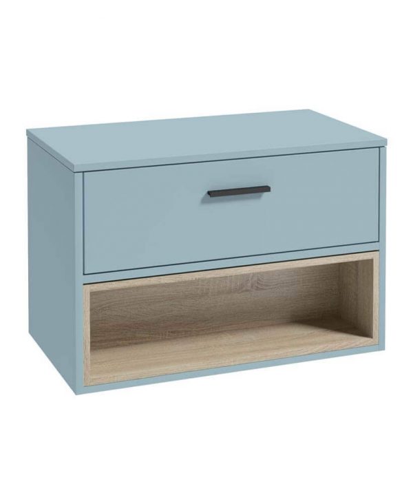  MALMO 80cm Matt Morning Sky Blue Single Drawer Countertop Vanity Unit - Matt Black Handle