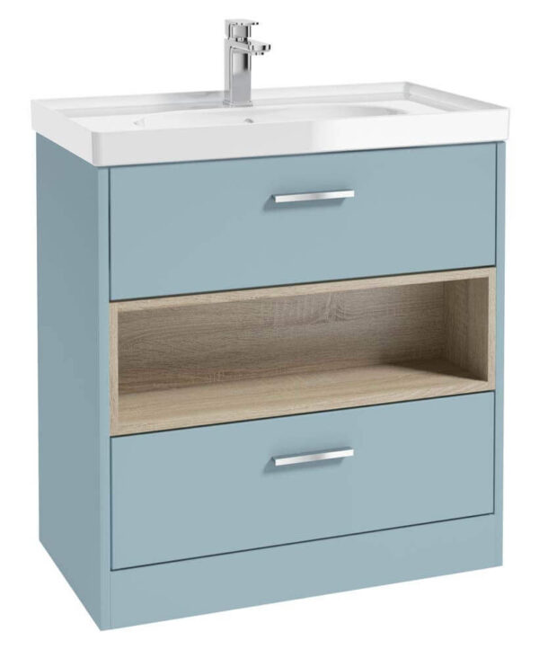  MALMO 80cm Two Drawer Matt Morning Sky Blue Floor Standing Vanity Unit Gloss Basin - Brushed Chrome Handle