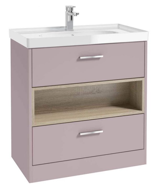  MALMO 80cm Two Drawer Matt Cashmere Pink Floor Standing Vanity Unit Gloss Basin - Brushed Chrome Handle