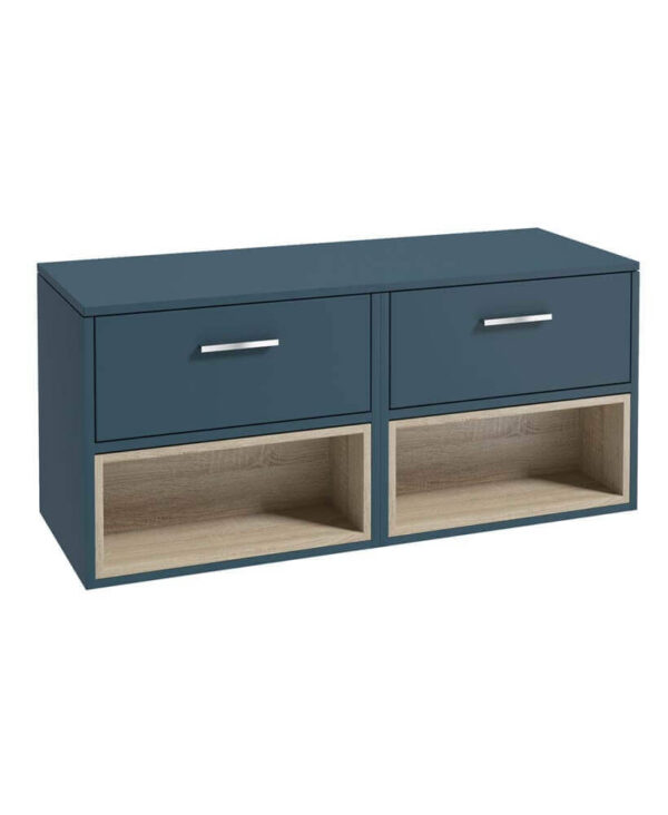  MALMO 120cm Matt Ocean Blue Two Drawer Countertop Vanity Unit - Brushed Chrome Handle