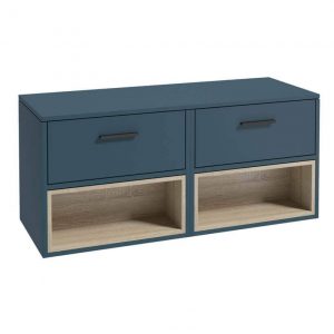 MALMO 120cm Matt Ocean Blue Two Drawer Countertop Vanity Unit - Matt Black Handle