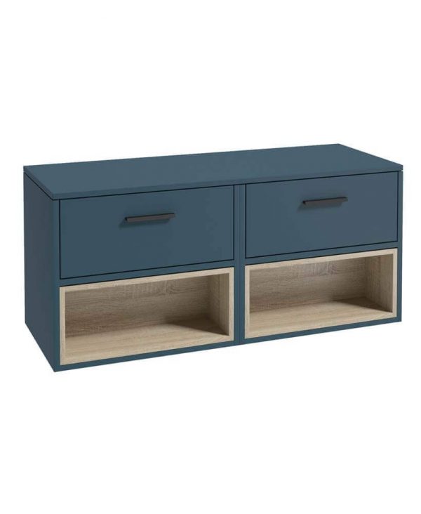  MALMO 120cm Matt Ocean Blue Two Drawer Countertop Vanity Unit - Matt Black Handle