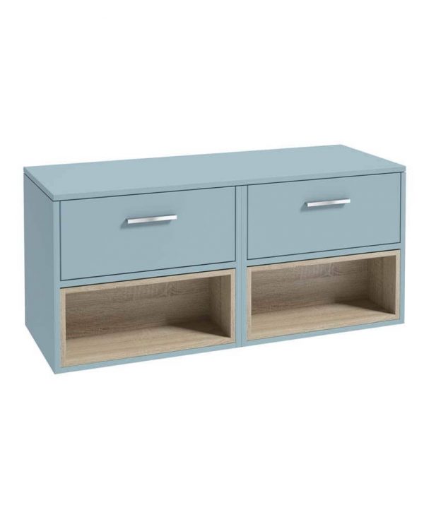  MALMO 120cm Matt Morning Sky Blue Two Drawer Countertop Vanity Unit - Brushed Chrome Handle