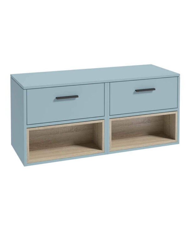  MALMO 120cm Matt Morning Sky Blue Two Drawer Countertop Vanity Unit - Matt Black Handle