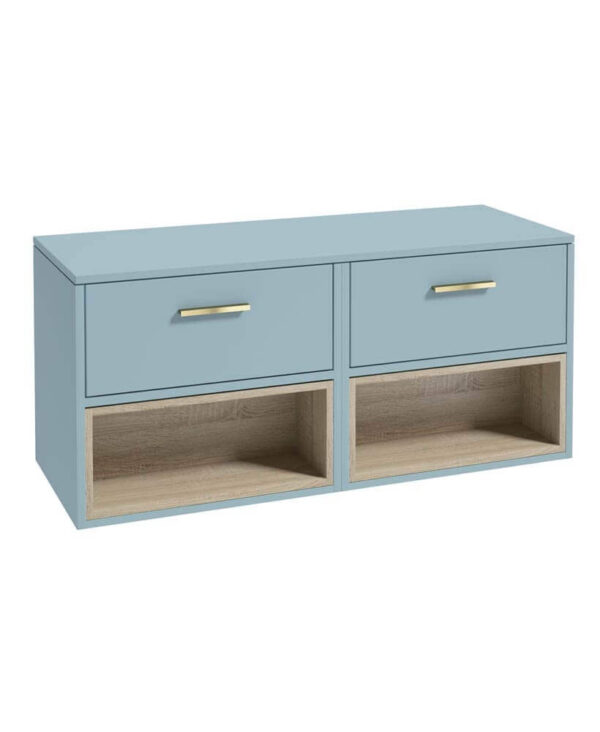  MALMO 120cm Matt Morning Sky Blue Two Drawer Countertop Vanity Unit - Brushed Gold Handle