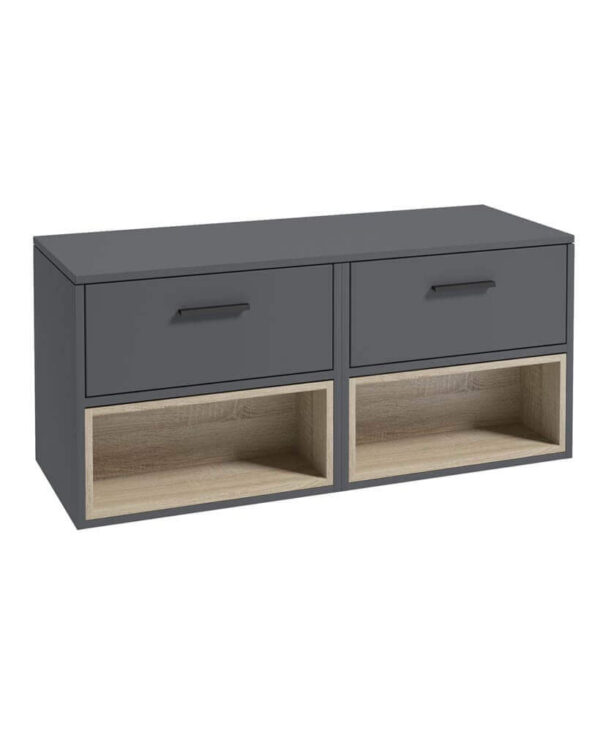  MALMO 120cm Matt Midnight Grey Two Drawer Countertop Vanity Unit - Matt Black Handle