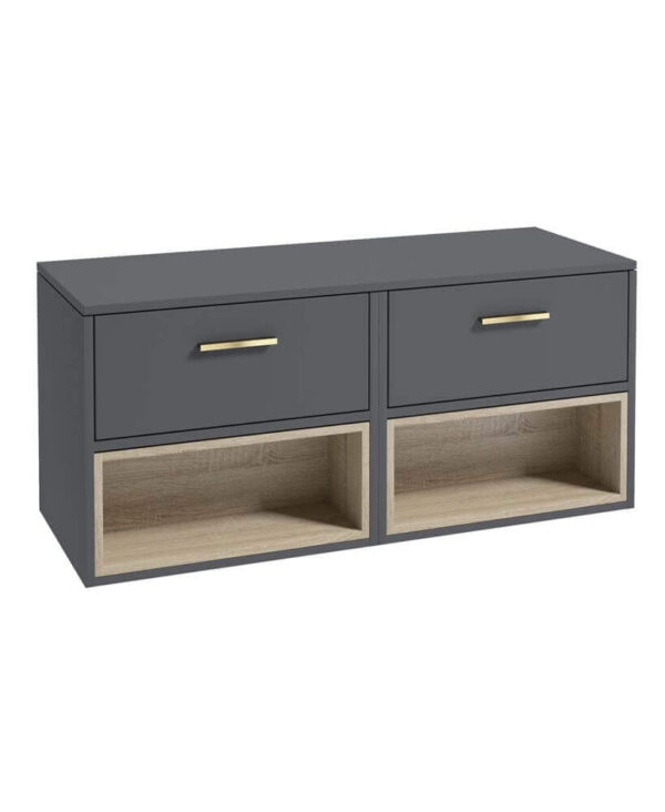  MALMO 120cm Matt Midnight Grey Two Drawer Countertop Vanity Unit - Brushed Gold Handle