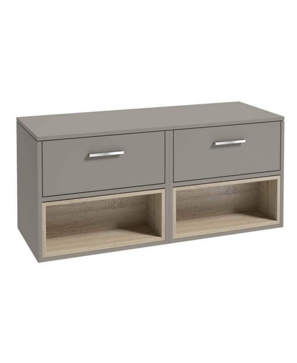  MALMO 120cm Matt Khaki Two Drawer Countertop Vanity Unit - Brushed Chrome Handle