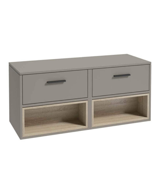  MALMO 120cm Matt Khaki Two Drawer Countertop Vanity Unit - Matt Black Handle