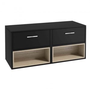 MALMO 120cm Matt Black Two Drawer Countertop Vanity Unit - Brushed Chrome Handle