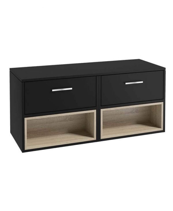  MALMO 120cm Matt Black Two Drawer Countertop Vanity Unit - Brushed Chrome Handle