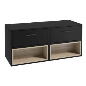 MALMO 120cm Matt Black Two Drawer Countertop Vanity Unit - Matt Black Handle