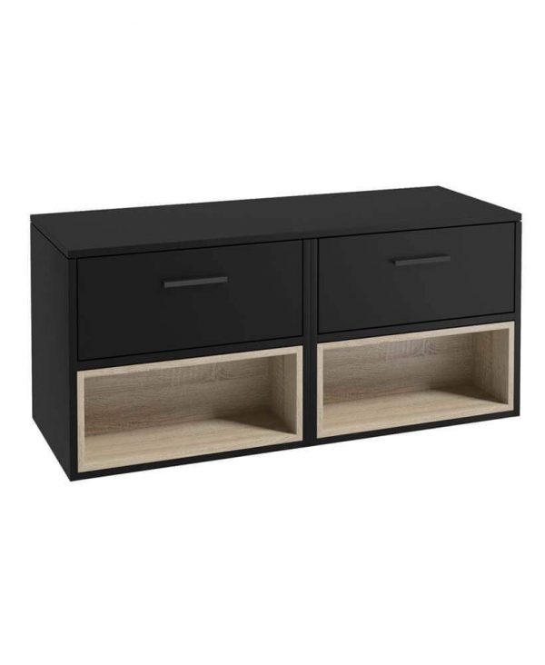  MALMO 120cm Matt Black Two Drawer Countertop Vanity Unit - Matt Black Handle