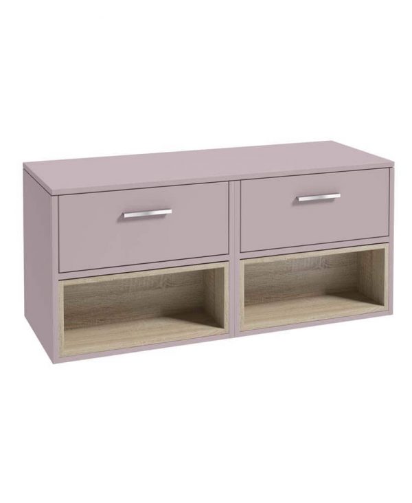  MALMO 120cm Matt Cashmere Pink Two Drawer Countertop Vanity Unit - Brushed Chrome Handle