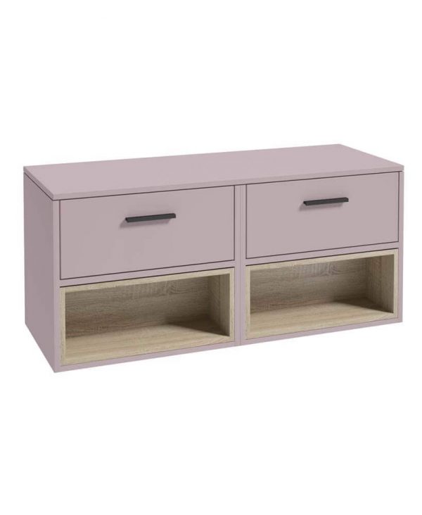  MALMO 120cm Matt Cashmere Pink Two Drawer Countertop Vanity Unit - Matt Black Handle