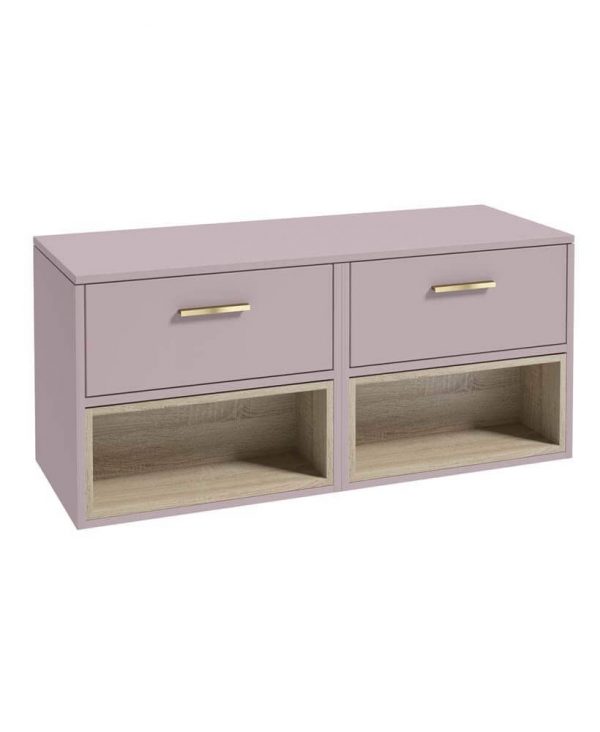  MALMO 120cm Matt Cashmere Pink Two Drawer Countertop Vanity Unit - Brushed Gold Handle