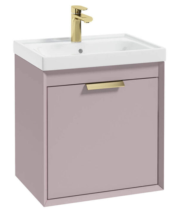  FJORD 50cm Matt Cashmere Pink Wall Hung Vanity Unit-Brushed Gold Handle