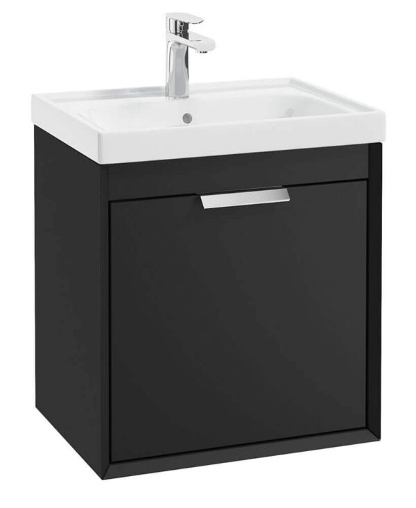  FJORD 50cm Matt Black Wall Hung Vanity Unit-Brushed Chrome Handle