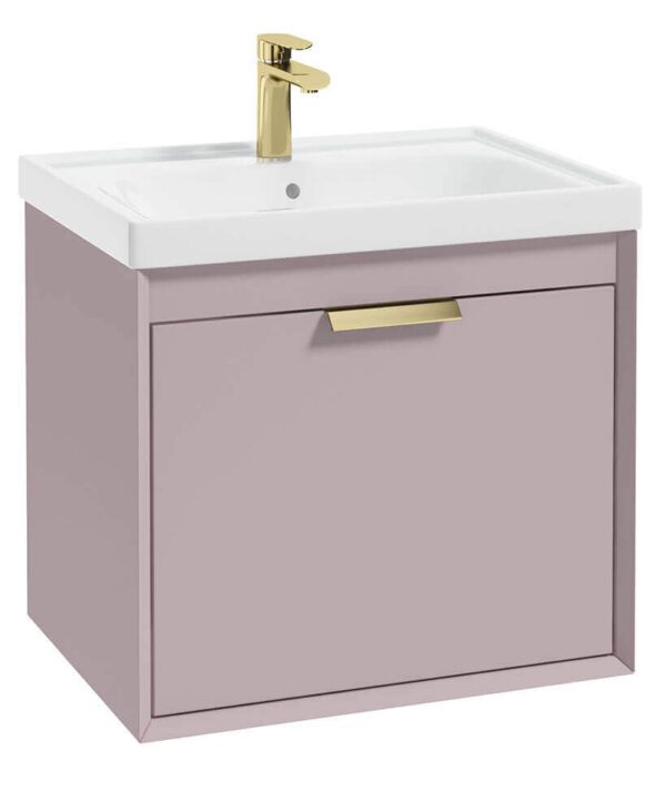  FJORD 60cm Matt Cashmere Pink Wall Hung Vanity Unit-Brushed Gold Handle