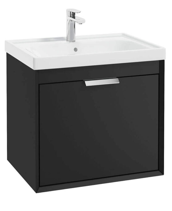  FJORD 60cm Matt Black Wall Hung Vanity Unit-Brushed Chrome Handle