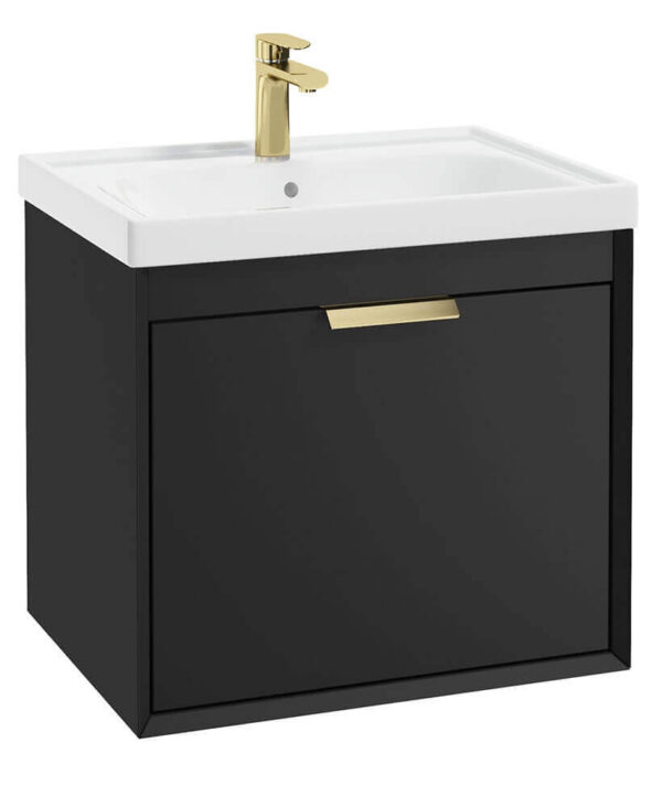  FJORD 60cm Matt Black Wall Hung Vanity Unit-Brushed Gold Handle