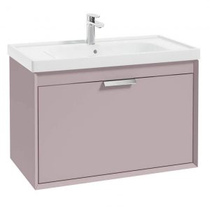 FJORD 80cm Matt Cashmere Pink Wall Hung Vanity Unit-Brushed Chrome Handle