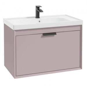 FJORD 80cm Matt Cashmere Pink Wall Hung Vanity Unit-Matt Black Handle