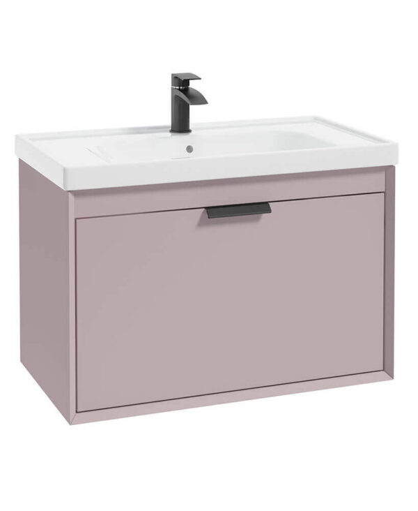  FJORD 80cm Matt Cashmere Pink Wall Hung Vanity Unit-Matt Black Handle