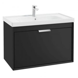 FJORD 80cm Matt Black Wall Hung Vanity Unit-Brushed Chrome Handle