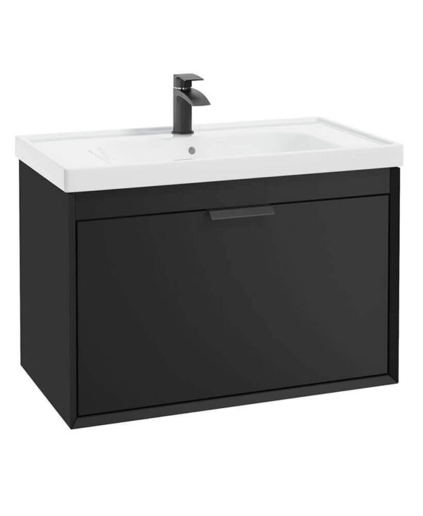  FJORD 80cm Matt Black Wall Hung Vanity Unit-Matt Black Handle