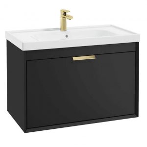 FJORD 80cm Matt Black Wall Hung Vanity Unit-Brushed Gold Handle