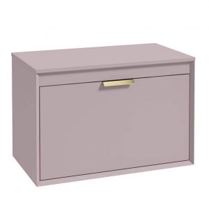 FJORD 80cm Matt Cashmere Pink Wall Hung Countertop Vanity Unit - Brushed Gold Handle