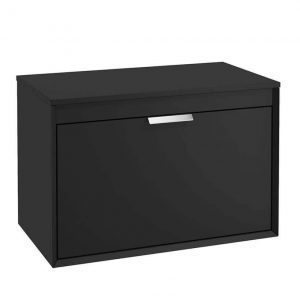 FJORD 80cm Matt Black Wall Hung Countertop Vanity Unit - Brushed Chrome Handle