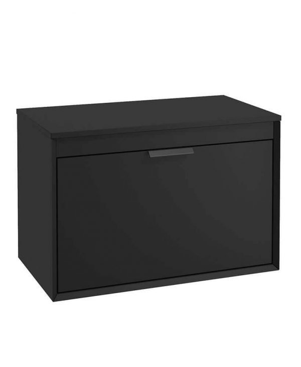  FJORD 80cm Matt Black Wall Hung Countertop Vanity Unit - Matt Black Handle