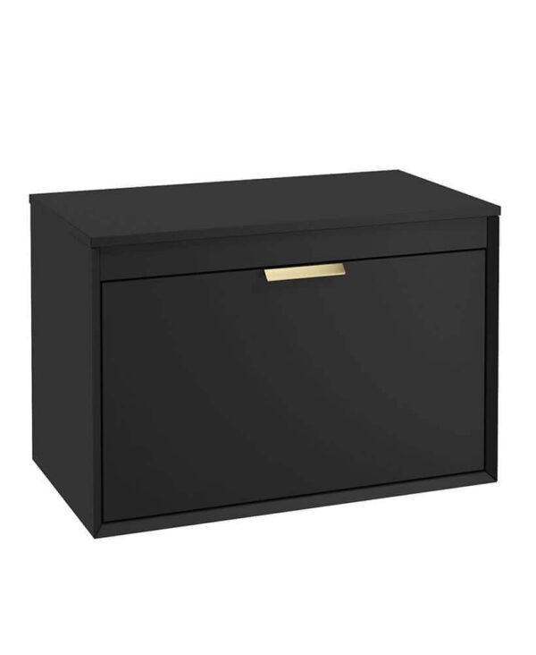  FJORD 80cm Matt Black Wall Hung Countertop Vanity Unit - Brushed Gold Handle