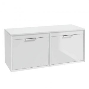 FJORD 120cm Gloss White Wall Hung Countertop Vanity Unit - Brushed Chrome Handle