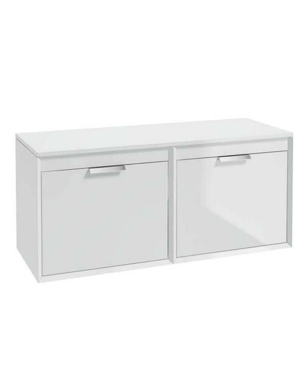  FJORD 120cm Gloss White Wall Hung Countertop Vanity Unit - Brushed Chrome Handle