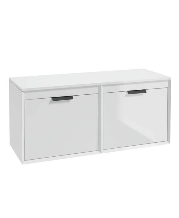  FJORD 120cm Gloss White Wall Hung Countertop Vanity Unit - Matt Black Handle