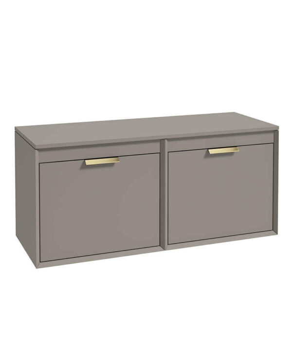  FJORD 120cm Matt Khaki Wall Hung Countertop Vanity Unit - Brushed Gold Handle