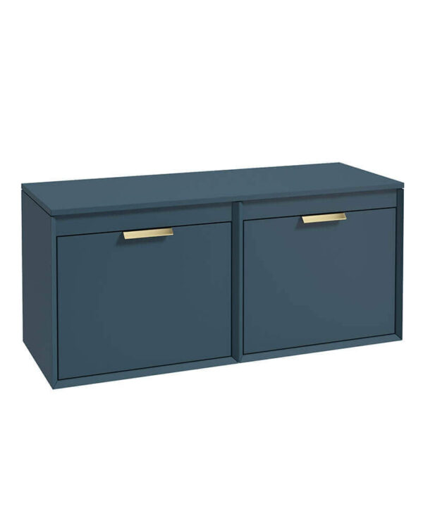  FJORD 120cm Matt Ocean Blue Wall Hung Countertop Vanity Unit - Brushed Gold Handle