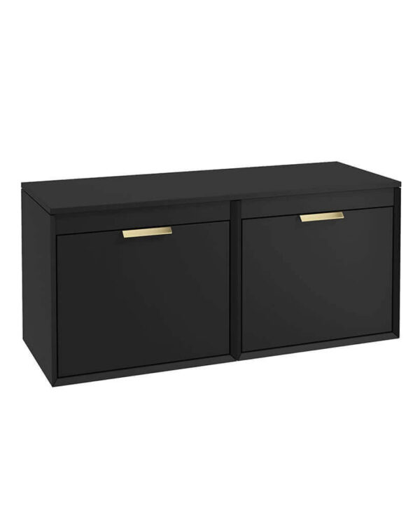  FJORD 120cm Matt Black Wall Hung Countertop Vanity Unit - Brushed Gold Handle