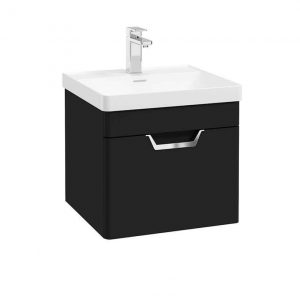 FREYA 50cm 1 Drawer Wall Hung Vanity Unit Matt Black-Chrome Handle