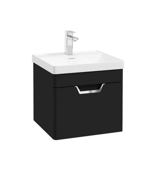  FREYA 50cm 1 Drawer Wall Hung Vanity Unit Matt Black-Chrome Handle