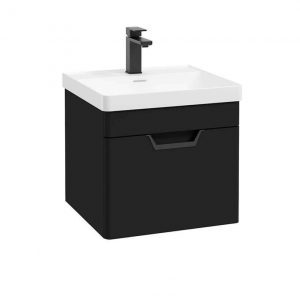 FREYA 50cm 1 Drawer Wall Hung Vanity Unit Matt Black-Matt Black Handle