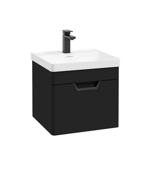  FREYA 50cm 1 Drawer Wall Hung Vanity Unit Matt Black-Matt Black Handle