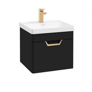 FREYA 50cm 1 Drawer Wall Hung Vanity Unit Matt Black-Gold Handle