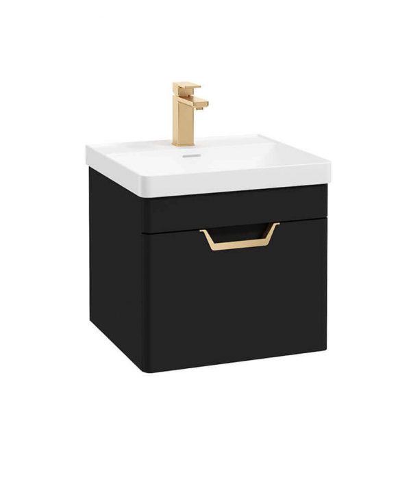  FREYA 50cm 1 Drawer Wall Hung Vanity Unit Matt Black-Gold Handle