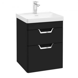 FREYA 50cm 2 Drawer Wall Hung Vanity Unit Matt Black-Chrome Handle