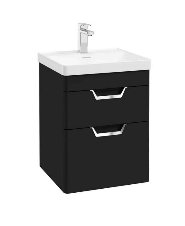  FREYA 50cm 2 Drawer Wall Hung Vanity Unit Matt Black-Chrome Handle